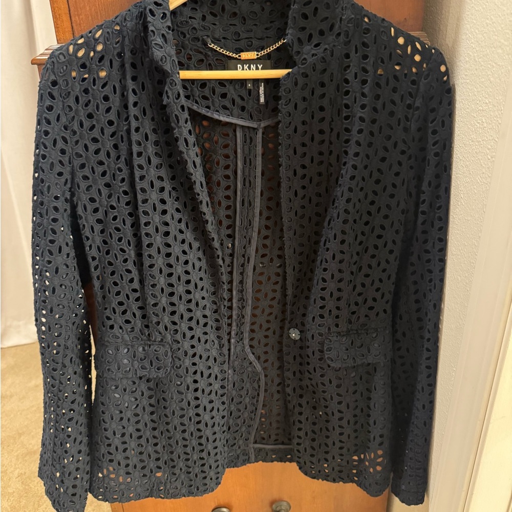 DKNY Women's Navy Eyelet Blazer